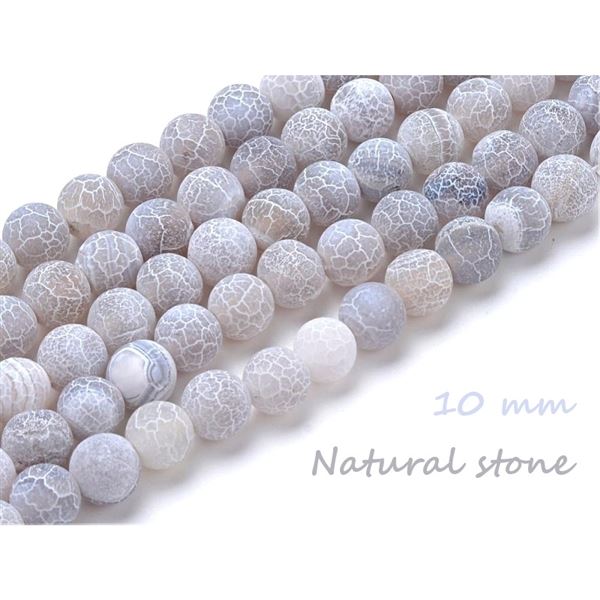 Mineralperlen Grau Agate Crackle Frosted 10 mm