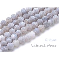 Mineralperlen Grau Agate Crackle Frosted 6 mm