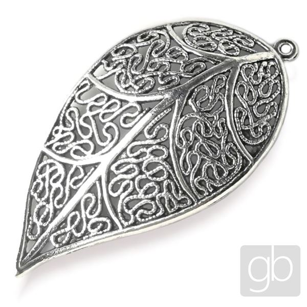 Anh�nger BLATT Filigran 57 x 31 mm Altes Silber