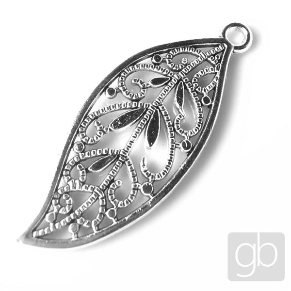 Anh�nger BLATT Filigran 40x16 mm Altes Silber