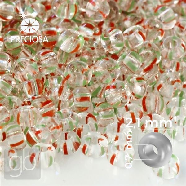 Preciosa STRIPED 11/0 2,1 mm Klar Rot Gr�n (00950) 20 g