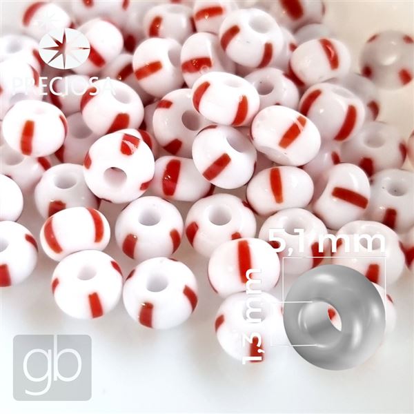 Preciosa STRIPED Wei� Rot 4/0 5,1 mm 03890 50 g