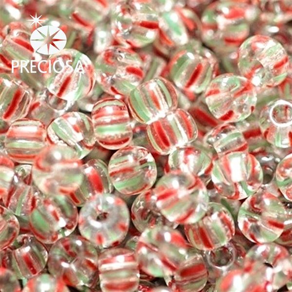 Preciosa STRIPED Rocailles 6/0 4,1 mm Klar Gr�n Rot 00951 20 g