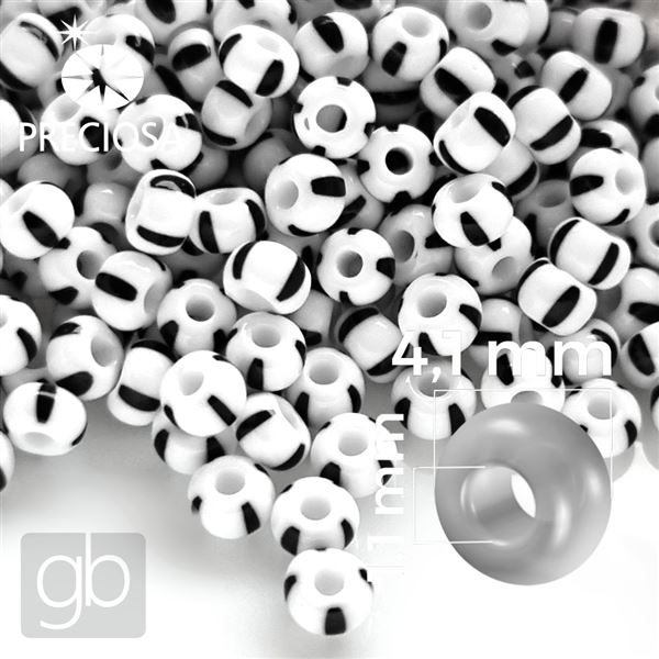 Preciosa STRIPED Rocailles 6/0 4,1 mm Wei Schwarz 03590 20 g