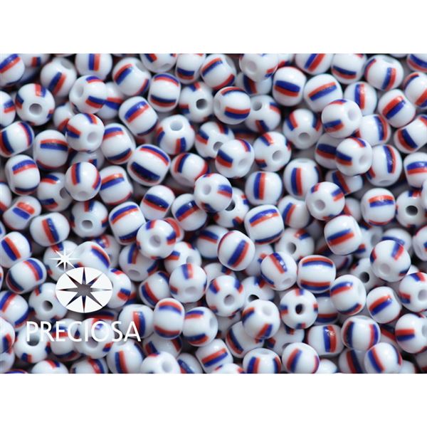 Preciosa STRIPED 8/0 2,9 mm Wei� Rot Blau 03370 50 g
