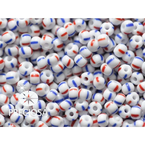 Preciosa STRIPED 8/0 2,9 mm Wei� Rot Blau 03930 50 g